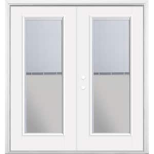 72 in. x 80 in. Primed White Fiberglass Prehung Right-Hand Inswing Mini Blind Patio Door w/ Brickmold, Vinyl Frame