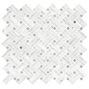 Carrara White Basket Weave 13.13 in. x 13.13 in. Polished Marble Look Floor and Wall Tile (10.3 sq. ft./Case)