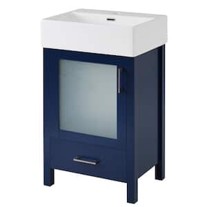 20 in. W Freestanding Bath Vanity in Blue with White Ceramic Top and ample storage