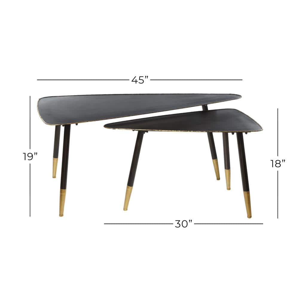 Black and Gold Triangular Metal Accent Table Set