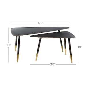 25 in. Black Triangle Metal Nesting End Table with Gold Feet 2-Pieces