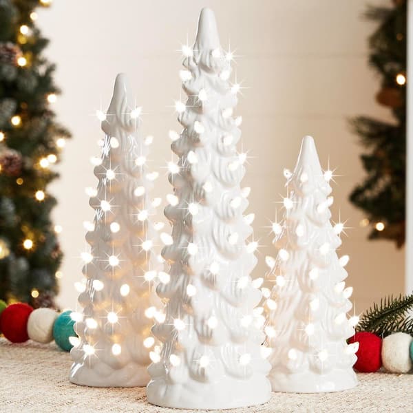  Light プレミアムホワイト 3個セット Best Choice Products Set of 3 White Pre-Lit LED Ceramic Artificial