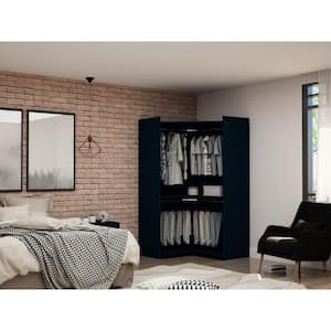 Ramsey Modern Tatiana Midnight Blue Composite Wood 65.91 in. W Open Corner Armoire Closet with Hanging Rods