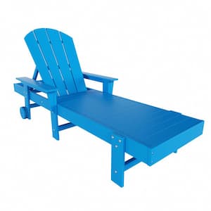 Laguna Pacific Blue HDPE Plastic Outdoor Adjustable Backrest Classic Adirondack Chaise Lounger With Arms And Wheels