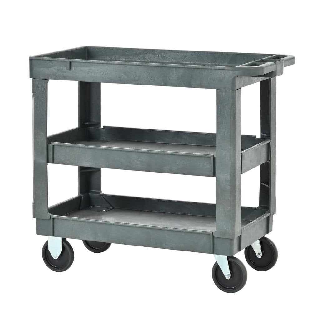 3-Tier 600 lbs. Capacity Plastic Heavy-Duty Utility Cart in Dark Gray with Locking Wheels and Handle price history on PriceWatchPro