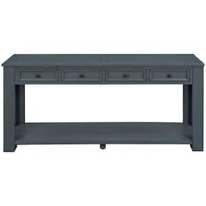 63 in. W x 14 in. D x 30 in. H Navy Blue Linen Cabinet Console Table with Storage Drawers and Bottom Shelf