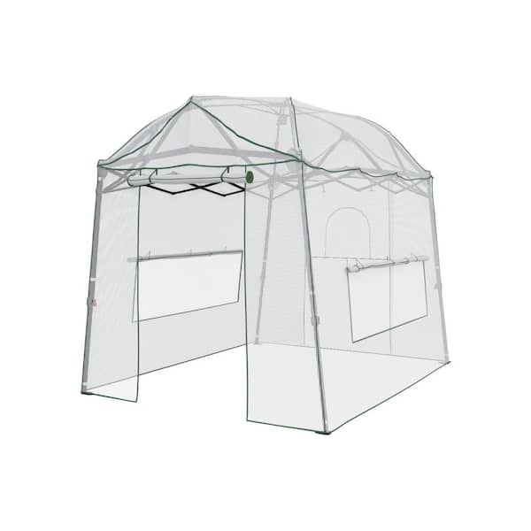 6.9 ft. W x 8.5 ft. D x 7.2 ft. H Pop-Up Iron Frame and PE Fabric Portable Easy-Setup White Greenhouse with Roll-Up Door