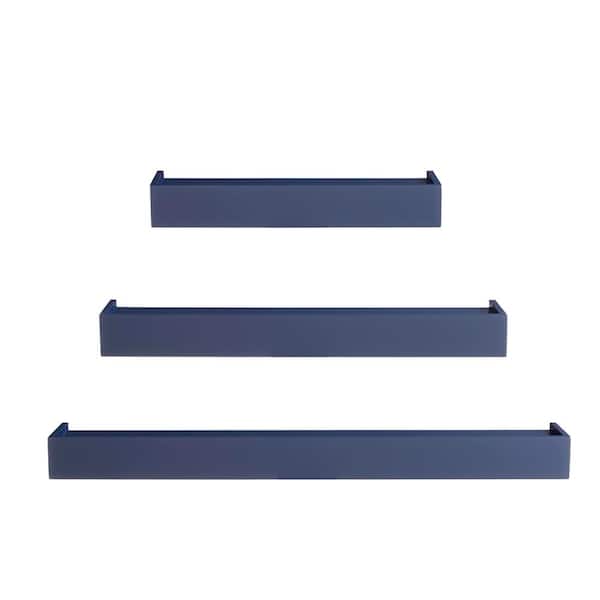 Modern Midnight Blue Wood Floating Wall Shelf (Set of 3) (36" W x 3" H x 6" D)