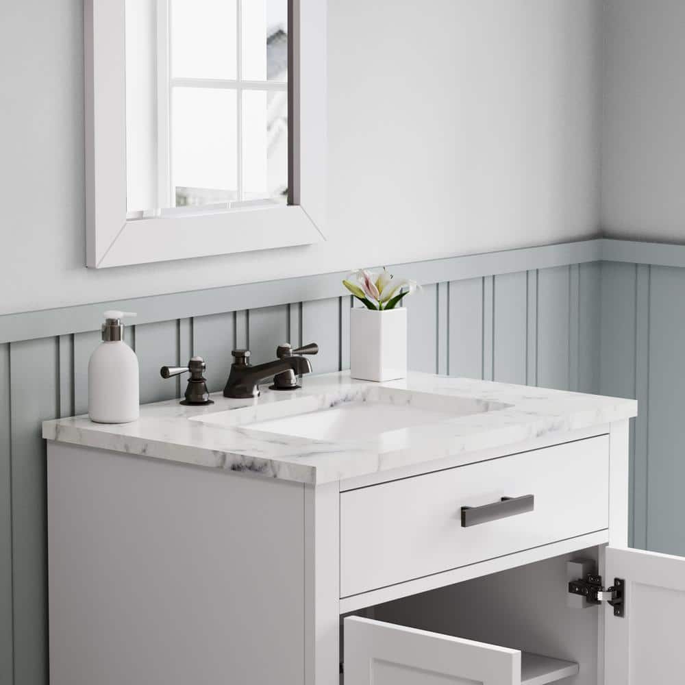 Hartford 30'' White Single Sink Vanity with Marble Top