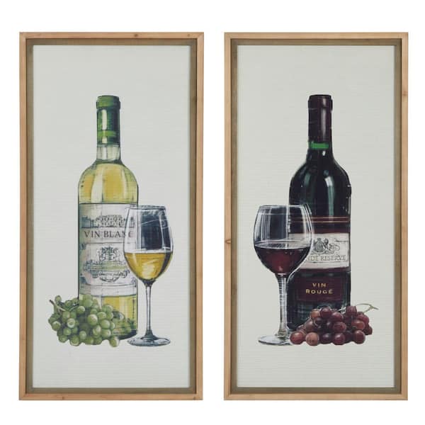 Litton Lane 20 in. x 40 in. Large Rectangular Wine Canvas Wall Pair Art Panels with Natural Wood Frames (Set of 2)