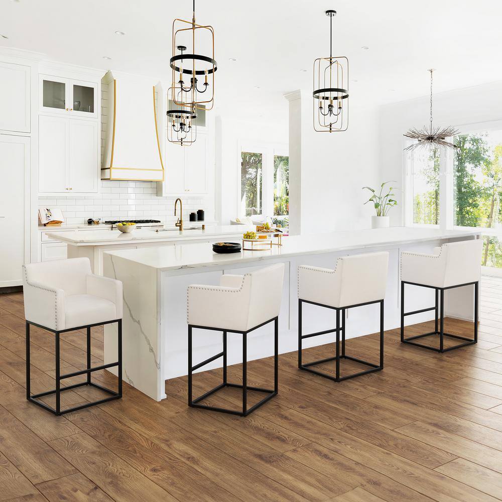 LUE BONA Luna 30 in. Beige Fabric Upholstered Counter Bar Stool with