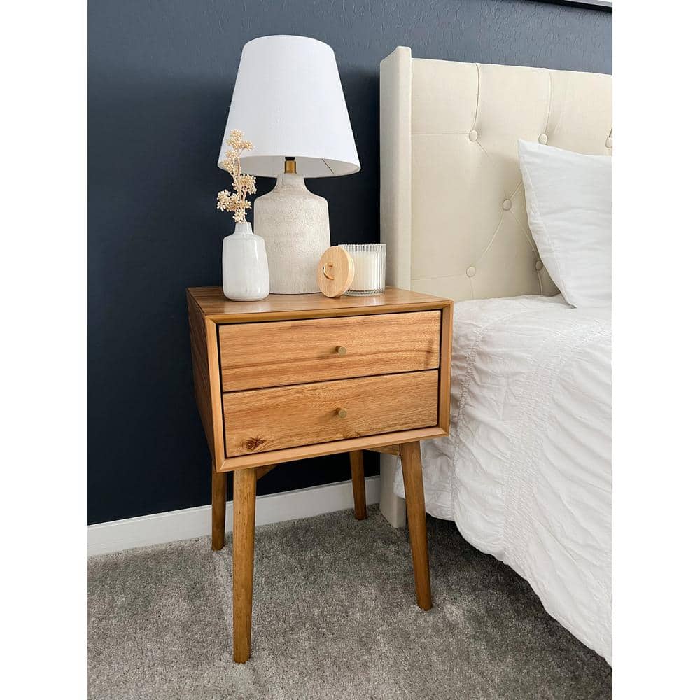 Harper Mid-Century Oak Brown 2-Drawer Nightstand Set