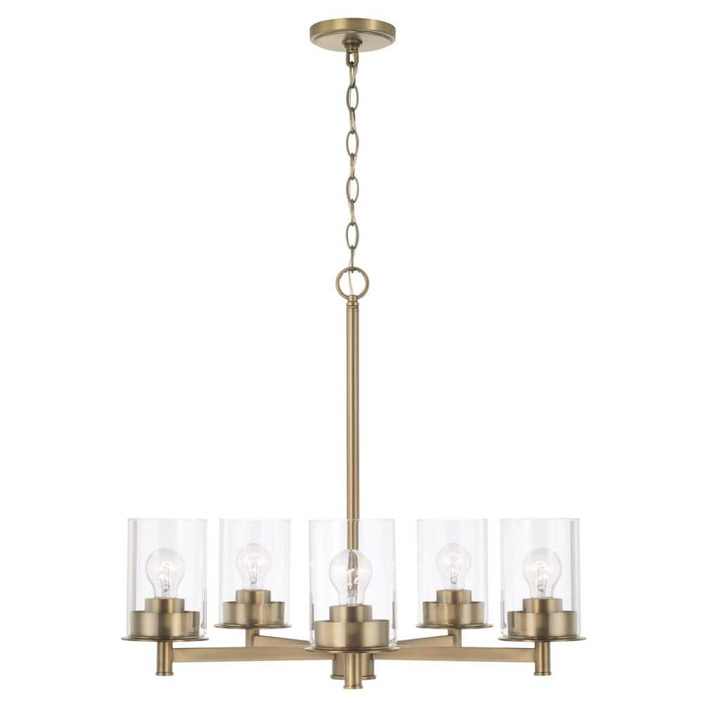 Mason 26 in. W x 23.5 in. H 5-Light Chandelier in Aged Brass with Clear Glass price history on PriceWatchPro