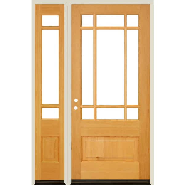 Krosswood Doors 50 in. x 80 in. Contemporary 3/4 Lite Right-Hand Clear Glass Clear Stain Hemlock Prehung Front Door with LSL