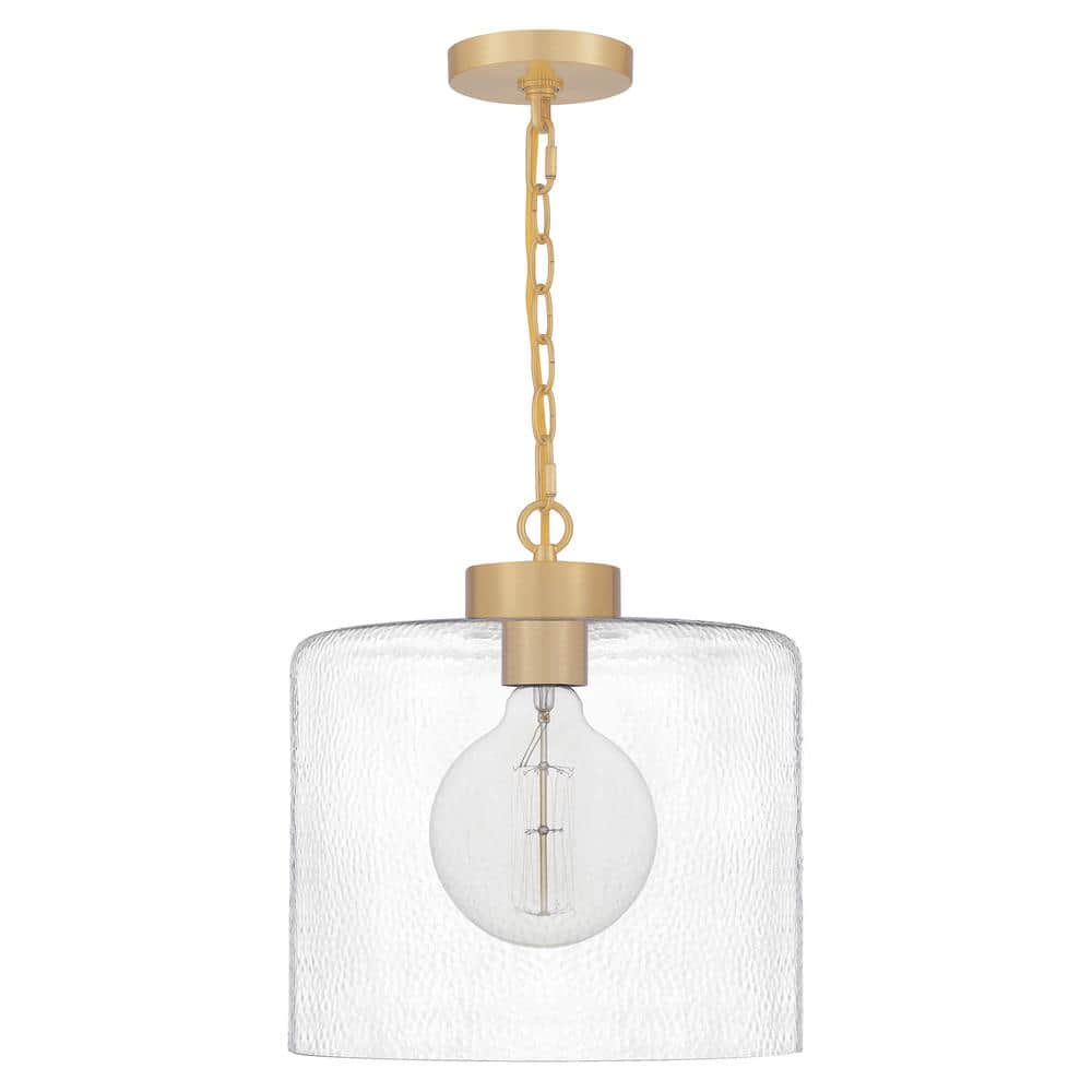 Aged Brass Mini Pendant with Clear Hammered Glass - Transitional Style