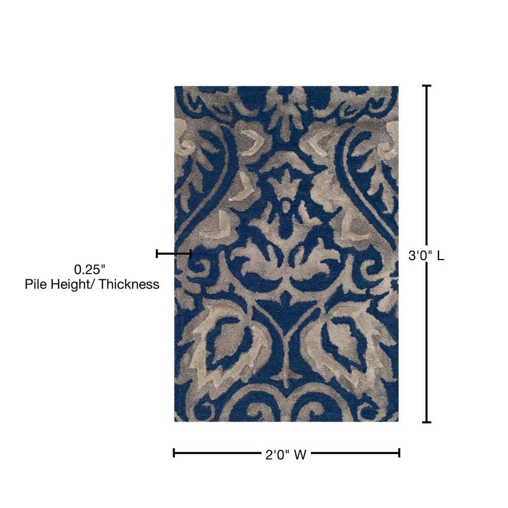 Handmade Gray Floral Tufted Wool Rectangular Accent Rug 2' x 3'
