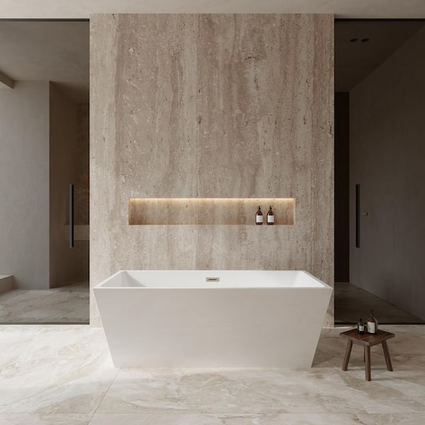 Sara 67 in. Acrylic Flatbottom Center Drain Soaking Tub in White