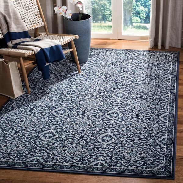 Montage Navy/Ivory 4 ft. x 6 ft. Border Indoor/Outdoor Patio  Area Rug