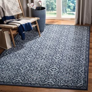 Montage Navy/Ivory 9 ft. x 12 ft. Border Indoor/Outdoor Patio  Area Rug