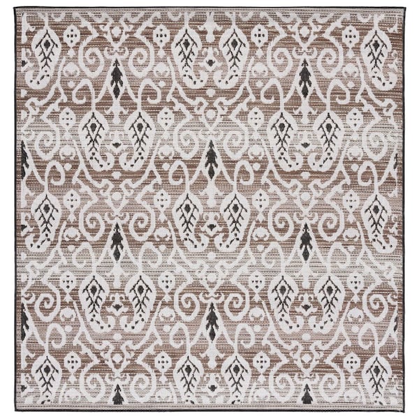 Havana Light Brown/Ivory 7 ft. x 7 ft. Antique Floral Indoor/Outdoor Square Area Rug