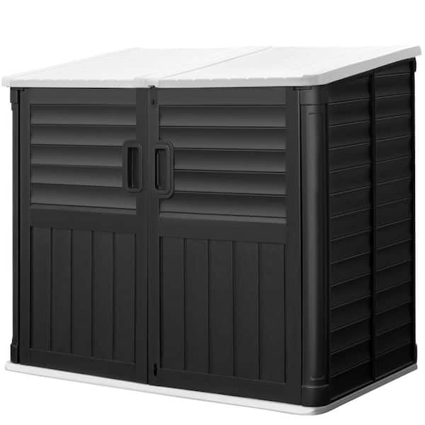 Tozey 4 ft. x 2 ft. x 3 ft. 3 in. 200 Gal. Horizontal Black Resin Storage Deck Box with Shelves