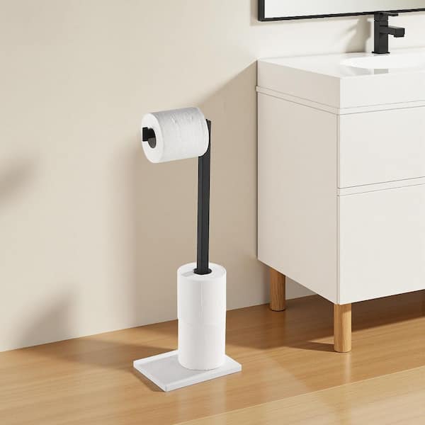 Standing Toilet Paper Holder with Storage in Matte Black