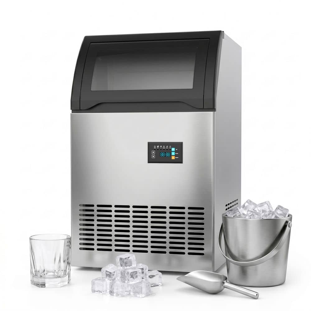 19.1 in. Commercial Ice Maker 160 lbs./24 H Freestanding Stainless Steel Ice Maker Full Size Cubes with 55 lbs. Storage