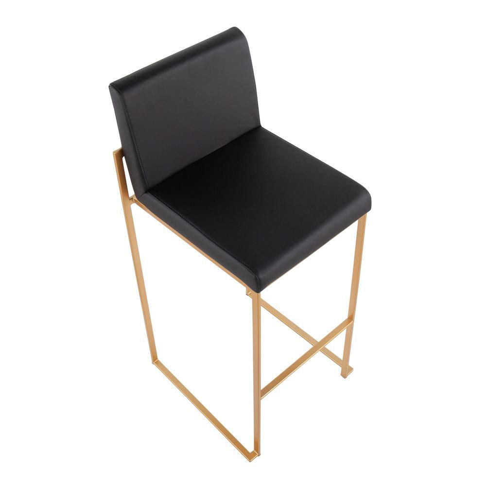 Fuji High Back Gold Steel and Black Faux Leather Bar Stools