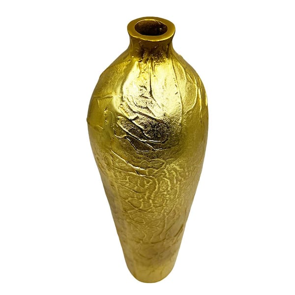 castellousa 20 in. x 6 in. Aluminum Cylinder Metal Contemporary Gold Flower Vase Long Bottle Shape