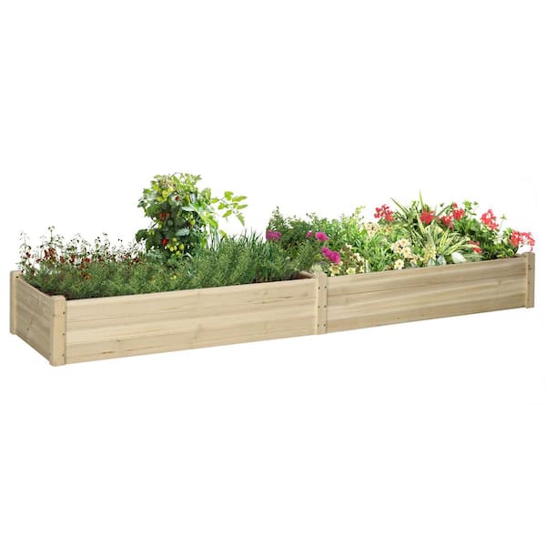 Outsunny 96 in. x 24 in. x 10 in. Wooden Raised Garden Bed Kit, Natural, Elevated Planter with 2 Boxes, Self Draining Bottom