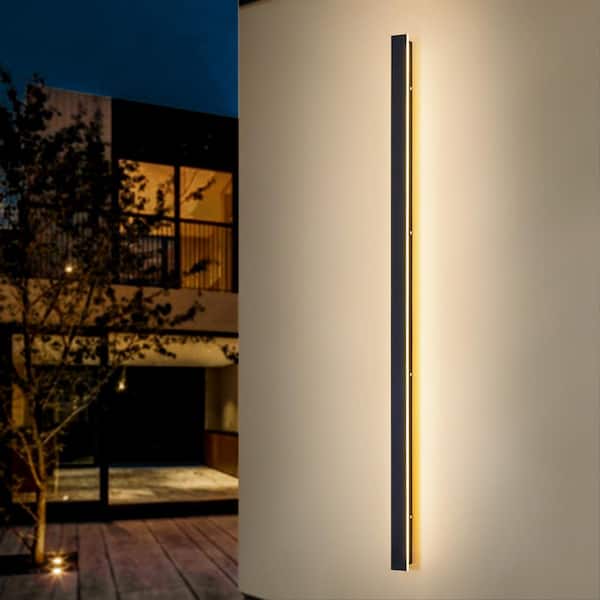 RRTYO Sue 60 in. Black 36W Linear Strip Outdoor Light Hardwired IP65 Integrated LED Waterproof Wall Lantern Sconce - 1.9 in. W