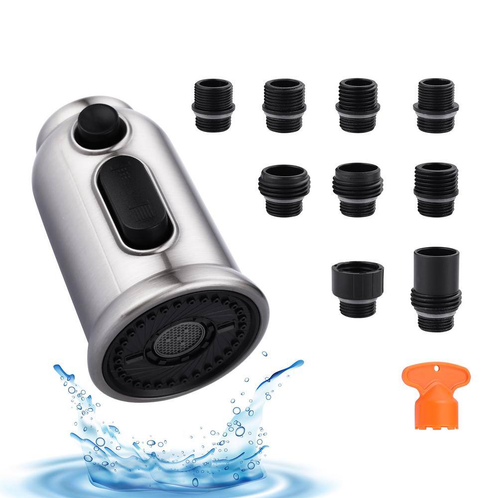Brushed Nickel 3-Function Kitchen Faucet Spray Head with Adapters