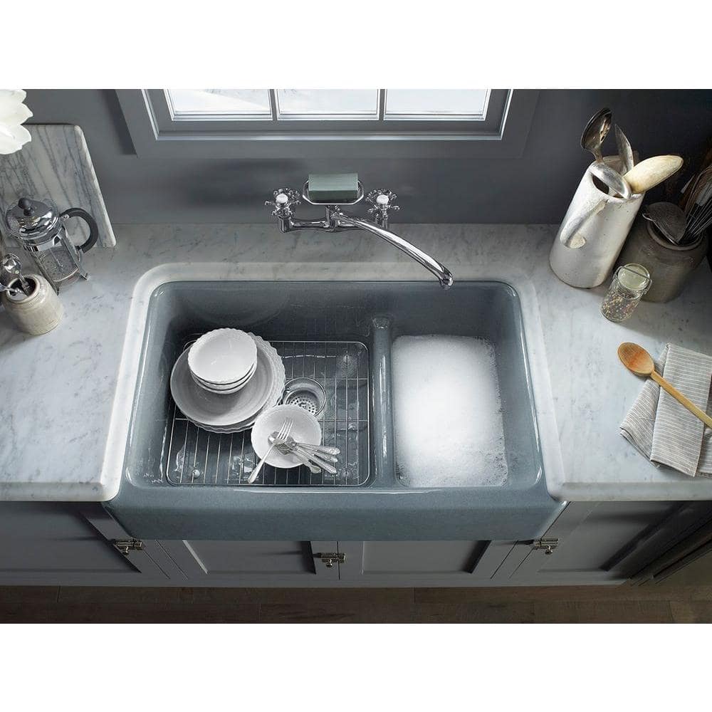 White 36" Cast Iron Farmhouse Drop-In Kitchen Sink