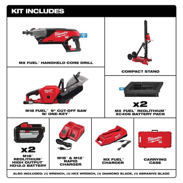 MX FUEL Lithium-Ion Cordless Handheld Core Drill Kit with M18 FUEL ONE-KEY 9 in. Cut Off Saw Kit