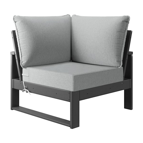 WESTIN OUTDOOR Endless Outdoor Patio Deep Seating Corner Chair with Gray Plastic Frame and Light Gray Side Tie Cushions