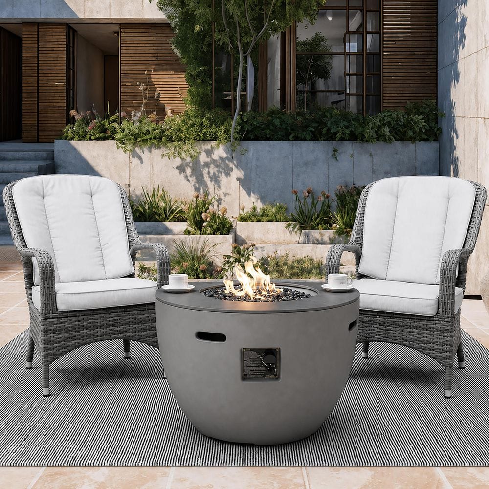 Gray Deep Seating Wicker Outdoor Lounge Chairs with Gray Gray Cushions and Fire Pit Table (2-Pack) price history on PriceWatchPro