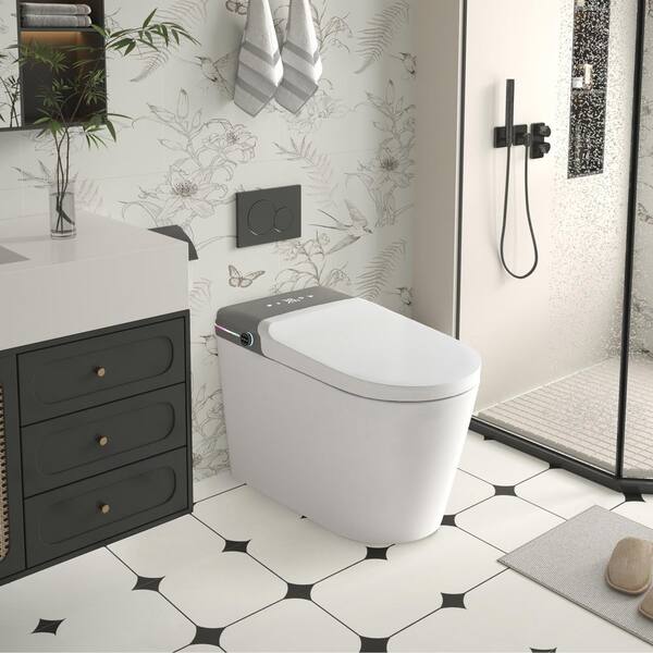 Unbranded - H2O Smart Tankless Elongated Bidet Toilet 1.0/1.28 GPF Dual Flush in White with Remote Control, and Heated Seat