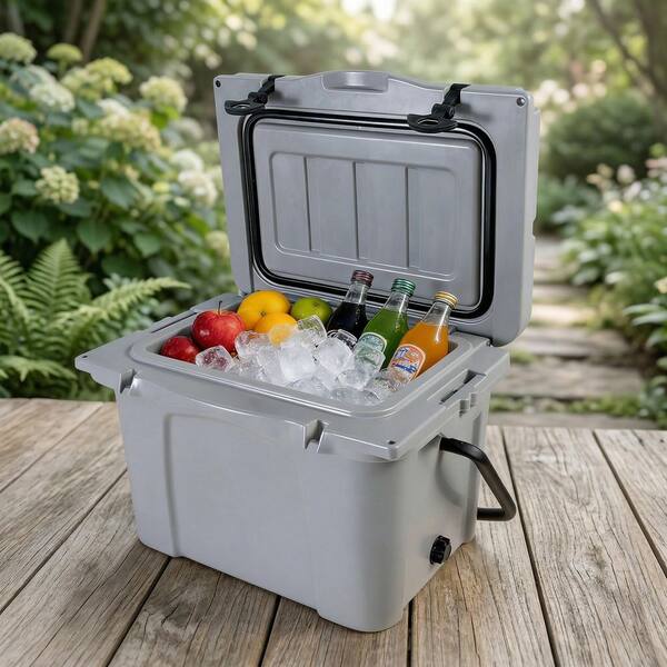 Grey 25 qt. Outdoor Chest Cooler Portable Cooler with Bottle