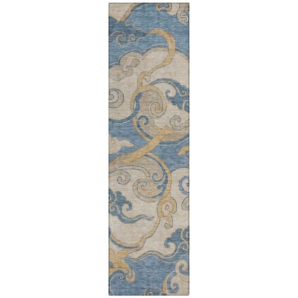 Chantille Machine Washable Indoor/Outdoor Abstract ACN3034 Denim 2 ft. x 7 ft. Runner Rug