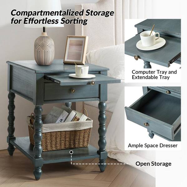 24 Inch Rectangular ManWood Side Table, Z Shaped Frame, Dark