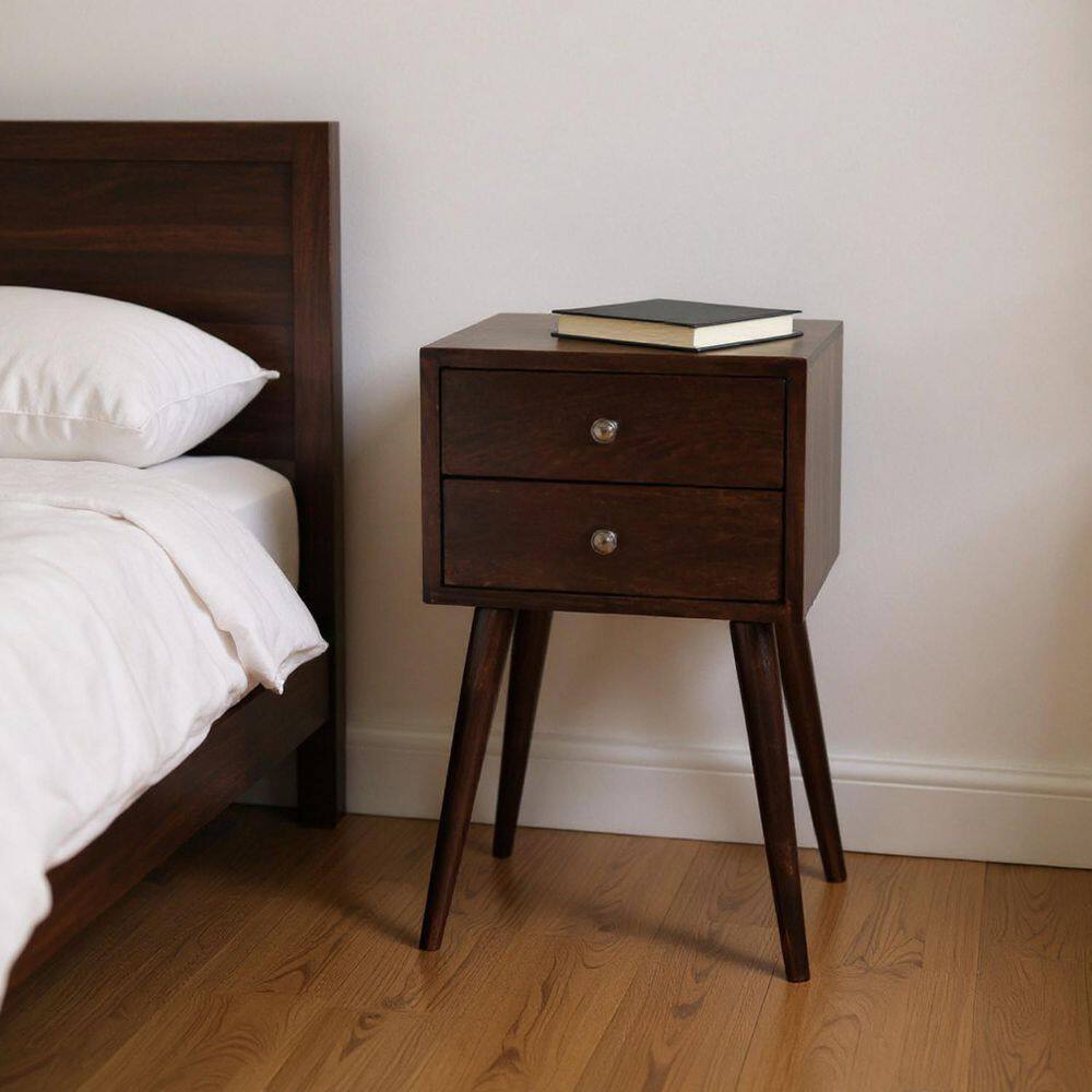 Walnut 2 Drawer 11.80 in. Nightstand