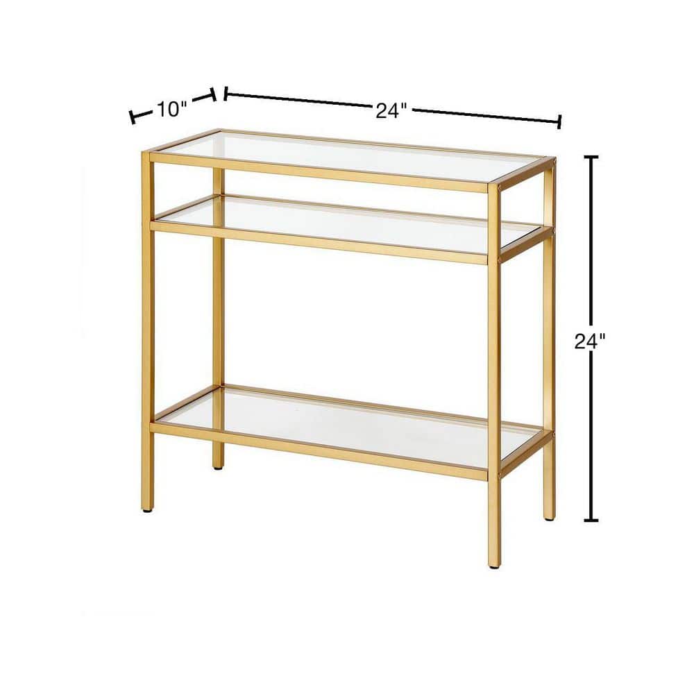 Sivil 24" Gold Glass and Metal Rectangular Side Table