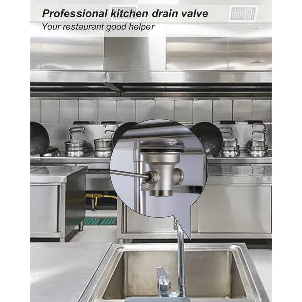 thumbnail image 2 of IVIGA Commercial Sink Drain: 3-1/2" Sink Opening Waste Drain Valve - Brass Commercial Kitchen Sink Drain With Twist Handle - Prevents Sink Clogged Overflow For Commercial Restaurant Multi-Basin Sink 2 of 13