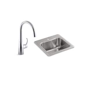 Staccato 18 Gauge Stainless Steel 20 in. 1-Hole Drop-in Bar Sink with Simplice Faucet
