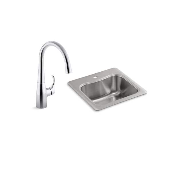 KOHLER Staccato 18-Gauge Stainless Steel 20 in. 1-Hole Drop-in Bar Sink with Simplice Faucet