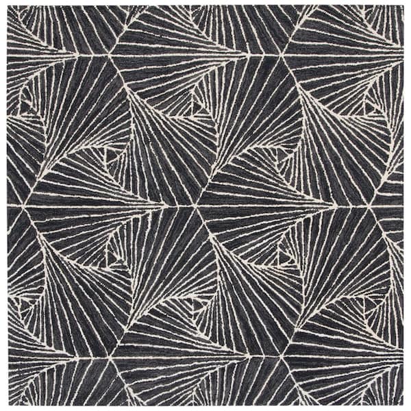 SAFAVIEH Micro-Loop Charcoal/Ivory 5 ft. x 5 ft. Abstract Geometric Square Area Rug