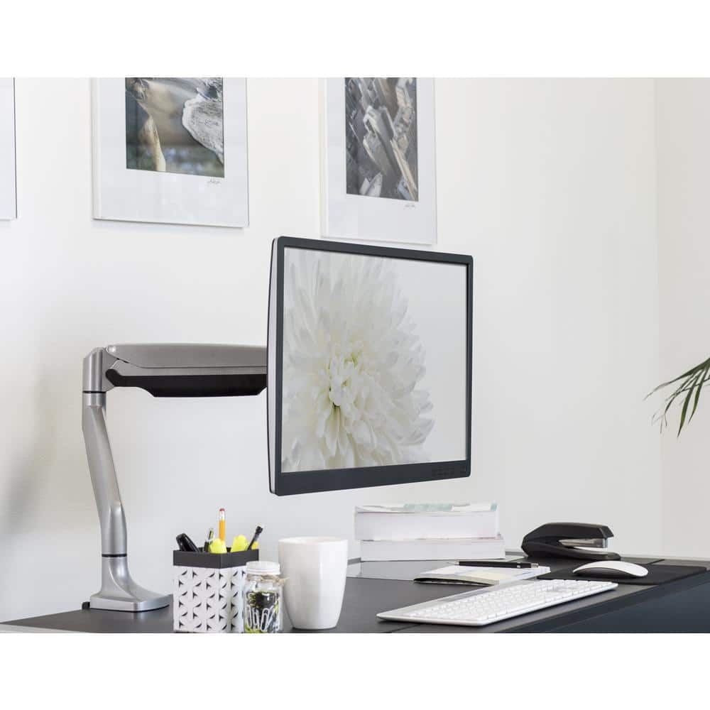 Silver Full-Motion Single Monitor Desk Mount with Adjustable Arm