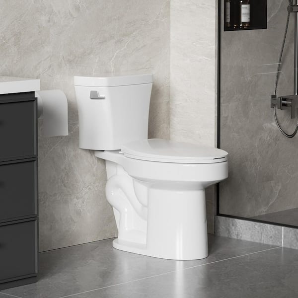 1.28 GPF Side Single Flush Elongated 2-Piece Toilet in Gloss White with 12 in. Rough-In, Seat Included