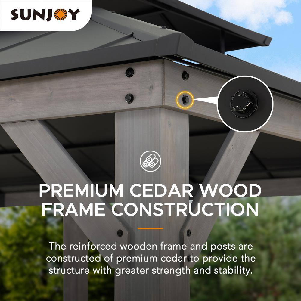 Large Cedar Wood and Aluminum Hardtop Outdoor Gazebo