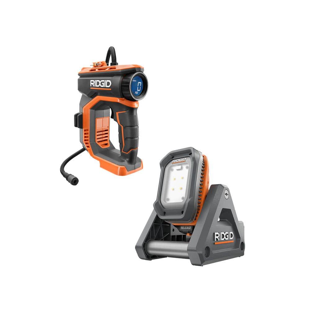 Ridgid R87044KN-AC86072B 18V Cordless High Pressure Inflator Kit with 2.0 Ah Battery, Charger, and USB Portable Power Source with Activate Button